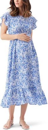 Ripe Pippa Floral Woven Maternity Dress in Royal /White at Nordstrom, Size X-Small Au