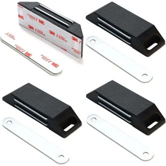 OEM Juego De 4 Cierres Magn&eacute;ticos Autoadhesivos - No Requiere Perforaci&oacute;n - Imanes Para Puertas De Muebles, Cierre Magn&eacute;tico - Negro - Crezuo