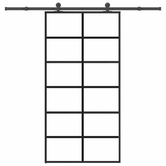 Berkfield Home Sliding Door with Hardware Set 102x205 cm ESG Glass&Aluminium in Black