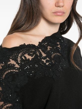 Ermanno Scervino Lace-Panel Cashmere Sweater - Black