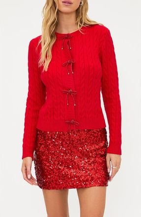 Beach Riot Ally Bow Accent Cable Cardigan in Peppermint at Nordstrom, Size X-Large