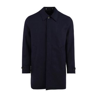 Paul Smith Wollen Jas met Ruitdessin - Heren - Mantel - Blauw - S - Wol - Jassen