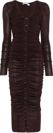 Self Portrait Self Portrait Brown Gathered Viscose Knit Midi Dress