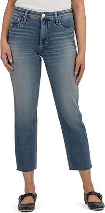 Kut from the Kloth Rachael High Rise Fab Ab Mom Raw Hem Womens Jeans Braveness With Dark Base Wash : 00 26, Cotton/Denim/Polyester