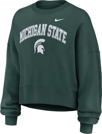 Nike Michigan State Phoenix Arch Nike Womens College Pullover Crew in Green | 01D73EYMST-Y48