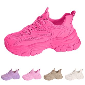 Generic Women Chunky Fashion Sneakers Platform Lace Up Breathable Mesh Walking Shoes for Woman Slip On Tennis Running Athletic Gym Workout Jogging Sport Light