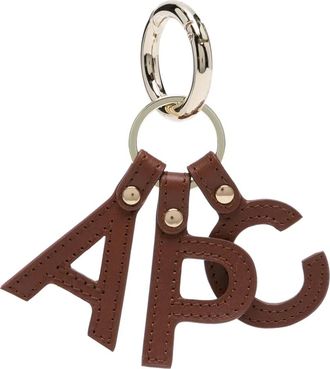 A.P.C. logo-lettering keyring - women - Calf Leather/Metal - One Size - Brown