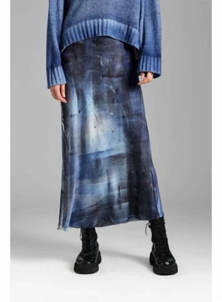 Avant Toi Hand Painted Stretch Silk Skirt In Midnight Murales