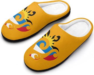 Generic Tribal Sea Turtle Barbuda Flag Cotton Slipper for Women Indoor Outdoor House Shoes Anti-Skid Slippers with Rubber Sole