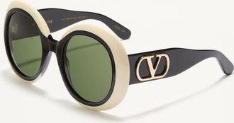 Valentino Occhiale Dramatic Round 60 In Acetato Donna NERO/AVORIO 54