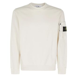 Stone Island Sweatshirts, male, Beige, Size: XL Regular Fit Ripstop Pocket Cotton Fleece Crew Neck Sweatshirt