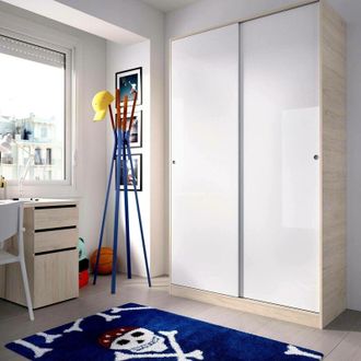 Dmora Armario Dcapuan, Perchero Para Dormitorio, Armario Con 2 Puertas Correderas, 120x50h204 Cm, Blanco Y Roble - Dmora
