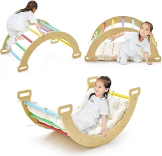 Costway Costway Tri&aacute;ngulo De Escalada 2 En 1 Con Coj&iacute;n Suave, Arco De Escalada De Doble Cara, Juguete De Escalada Y Balanc&iacute;n De Madera Para Ni&ntilde;os De 1 + A&ntilde;os,