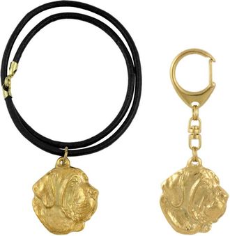 OEM Fila Brasileiro, Mast&iacute;n Brasile&ntilde;o - Llavero Y Collar Con Perro En Caja, Producto Ba&ntilde;ado En Oro De Alta Calidad, Marca Art-dog