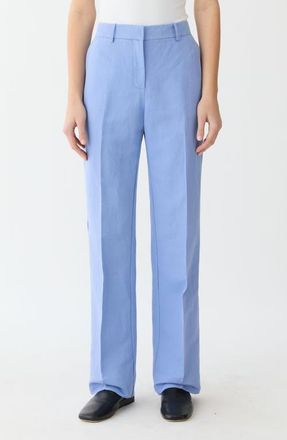 Lafayette 148 New York Gates Silk & Linen Straight Leg Pants in Iris at Nordstrom, Size 10