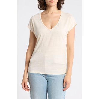 Max Studio Cap Sleeve Ruched Crinkled Knit Top in Eggshell at Nordstrom Rack, Size X-Large