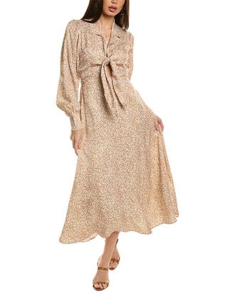 Elie Tahari Tie Front Linen-Blend Midi Dress