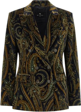 Etro Paisley Katoenfluweel Dubbelknoops Blazer - Dames - Blazers - Blauw - XS - Katoen - Jassen