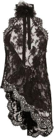 Dolce & Gabbana floral-lace asymmetric blouse - women - Polyamide/Cotton/Silk - 42 - Black