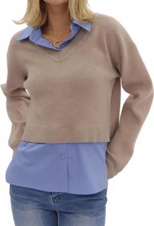 Entro Trim Twofer Shirt In Taupe/blue