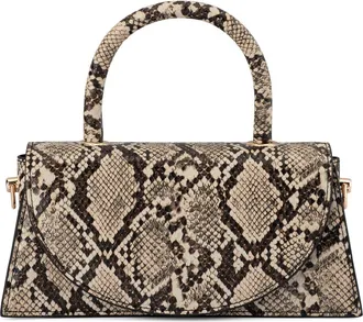 Olga Berg Kendall Snakeskin Embossed Faux Leather Top Handle Bag in Natural at Nordstrom