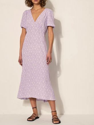 Kivari Elise Tie Back Midi Dress In Lilac Ditsy Floral