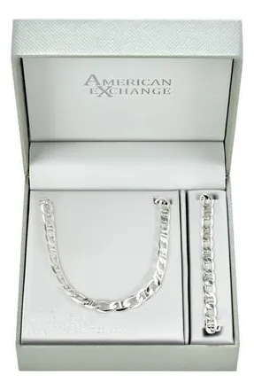 American Exchange Mens Mariner Figaro Necklace & Bracelet Set in Silver at Nordstrom Rack