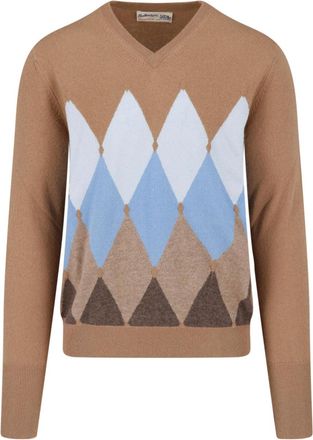 Ballantyne Multicolor Cashmere Argyle V-Neck Sweater
