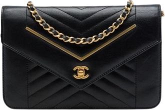 Chanel Pre-owned Vintage Chevron Crossbody Bag - Dames - Vintage Schoudertas - Zwart - ONE Size - Vintage