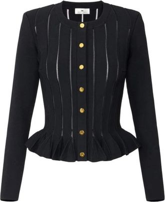 Elisabetta Franchi Truien & Vesten, Dames, Zwart, S, Polyester, Gebreid jasje met ajourdetails