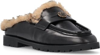Pinko Womens Clogs Nora 09 Black Leather Slippers Flat Shoes