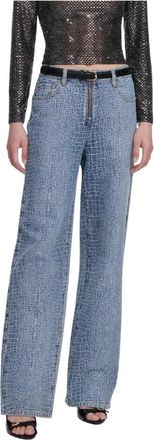 Self Portrait Croc Effect Straight Leg Jeans - Dames - Regular Fit Jeans - Blauw - W28 - Katoen - Jeans