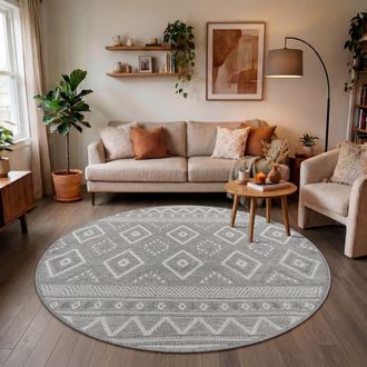 Paco Home Paco Home - Alfombra Exterior Interior Balc&oacute;n Terraza Cocina Motivo Boho &Eacute;tnico Moderno &Oslash; 200 Cm Redon, Gris 2