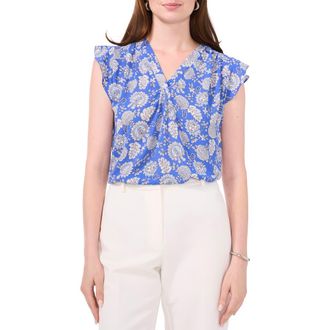 Chaus Print Flutter Sleeve Blouse in Blue 400 at Nordstrom, Size X-Large