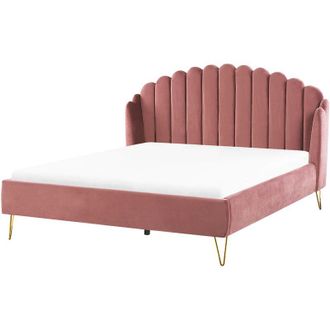 Beliani Cama Con Somier De Terciopelo Rosa 180 X 200 Cm Patas De Metal Cabecero Retro Capiton&eacute; Ambillou