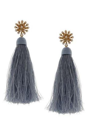 Olivia Welles Briella Imitation Pearl & Tassel Drop Earrings in Gold /Blue at Nordstrom Rack