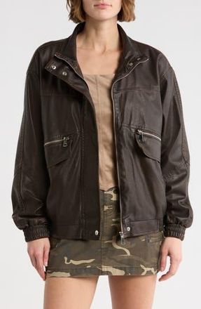 Vigoss Washed Faux Leather Dad Bomber Jacket in Chocolate at Nordstrom Rack, Size X-Large