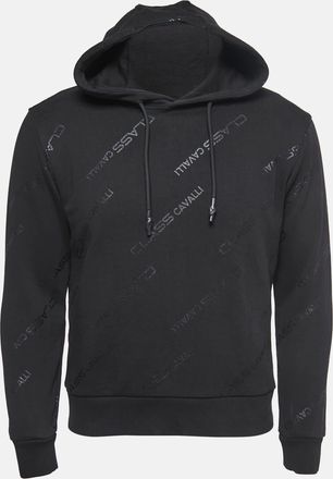 Roberto Cavalli Black Logo Printed Cotton Hoodie