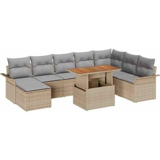 vidaXL Garden Sofa Set with Storage 9 pcs Beige Poly rattan vidaXL