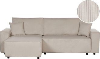 Beliani Beliani - Fabric Jumbo Cord Right Hand Corner Sofa Sleeper Function Pull Out Cushioned Back Extra Throw Pillows Beige Abacka