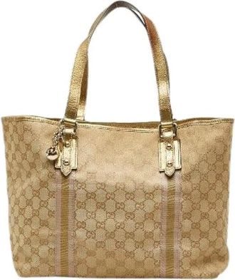 Gucci Pre-owned Tote Bags, female, Brown, Size: ONE SIZE Pre-owned Canvas Tote Bag