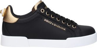 Dolce & Gabbana Sneakers Portofino Frau Leder Schwarz/Gold