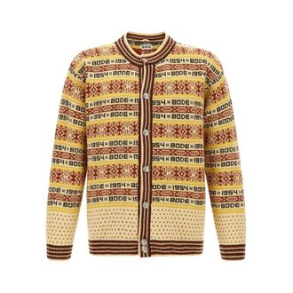 Bode Cardigans, male, Multicolor, Size: L Crew Neck Button Cardigan