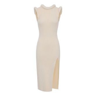 Elisabetta Franchi Gebreide jurk met 3D-details - Dames - Jurken - Beige - Maat: XS Viscose