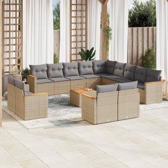 vidaXL Set Sof&aacute;s Jard&iacute;n 14 Pzas Y Cojines Rat&aacute;n Sint&eacute;tico Beige Mezcla Vidaxl