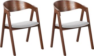 Beliani Conjunto De 2 Sillas De Poli&eacute;ster Madera De Caucho Gris Claro Madera Oscura Yuba