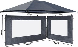 Quick-Star Quick-star - Set Ersatzdach Und 2 Seitenteile F&uuml;r Garten Pavillon 3x4m Grau Ral 7012 Antik Pavillondach Ersatzbezug Seitenw&auml;nde