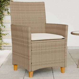 vidaXL Vidaxl - Sillas De Jard&iacute;n Con Coj&iacute;n 2 Uds Rat&aacute;n Pe Beige Y Madera Acacia