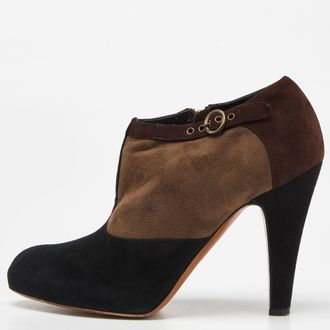 Moschino Brown/black Suede Buckle Detail Platform Ankle Booties