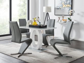Furniturebox Giovani Grey White Modern High Gloss & Glass Dining Table & 4 Willow Chairs Set